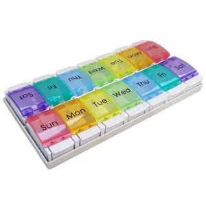 Caja de plástico para pastillas, organizador semanal con 14 compartimentos, 14 cajas