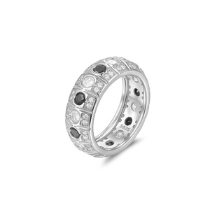Vintage Gothic Hollow Black White Moissanite 925 Sterling Silver Full Eternity Wide Band Unisex <b>Couple</b> Statement <b>Ring</b> - Product Image 2