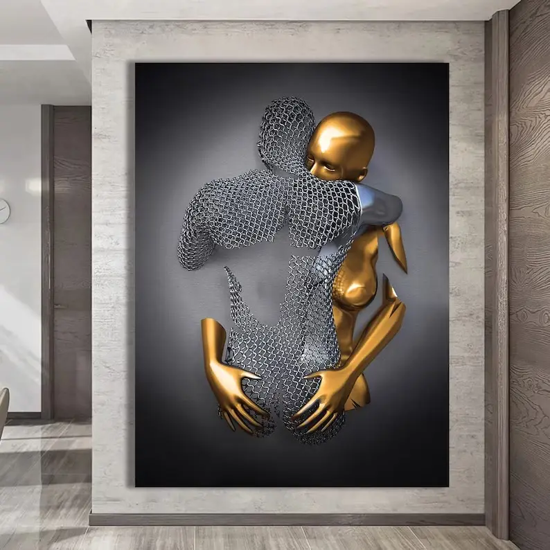 Póster de estatua abstracta de amor moderno, cuadro de pared impreso, figura de Metal nórdico, escultura, pintura, lienzo de pared de salón