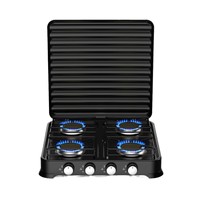 Kompor Gas 4 Tungku Portabel dengan Tutup, Kompor Gas Meja untuk Berkemah di Luar Ruangan, Cocok untuk Semua Jenis Peralatan Masak