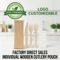 Ensemble de couverts jetables en bois emballés individuellement, couteau, fourchette, cuillère, cuillères à dessert pour crème glacée avec logo imprimé