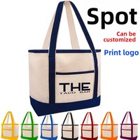 Bolsa de Regalo Plegable de Gran Capacidad de Tela de Algodón para Comercio Exterior, Portátil, de Lona, con Impresión Digital UV, Logotipo Opcional, Bolsillo Interior con Cremallera