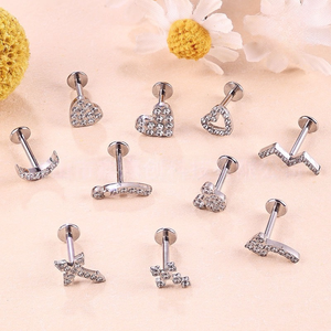 316L Edelstahl Zirkonia Piercing-Ohrringe Tragus Helix Daith Lobe Devil Flat Back Ohr-Nasen-Piercing Labret Körperschmuck - Product Image 4