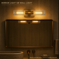 Applique murale minimaliste américaine en cuivre à double tube de verre 110-240V, fixation miroir pour salle de bain, coiffeuse, chambre, salon, salle à manger