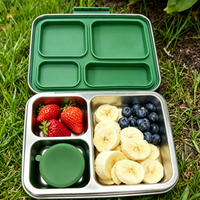 Boîte à lunch bento pour enfants en acier inoxydable 1240 ml, 4 compartiments, anti-fuite, récipient alimentaire en métal pour l'école et le bureau, sans BPA