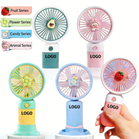 Kipas Mini USB Bentuk Buah Bunga Kartun, Portable, Genggam, Penyangga Ponsel, Dapat Dicetak Logo