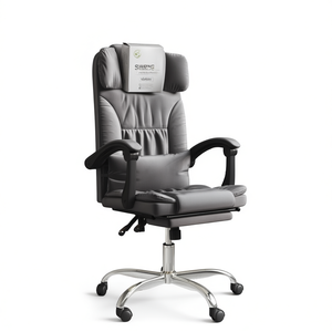 Siwang <b>Massage</b> Office <b>Chair</b> Gray PU Leather Adjustable Armrest Executive <b>Chair</b> Chrome Base Swivel <b>Desk</b> <b>Chair</b> - Product Image 1