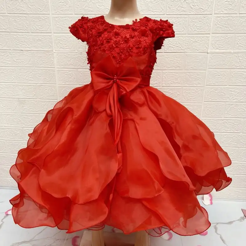 Fashion new girls' mesh cake dress splicing princess dress bubble sleeve puffy dress