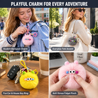 Porte-clés mignon en forme de boule de charbon, jouet en fausse fourrure douce et moelleuse avec pompon et yeux 3D bouleversants, clip étoile, breloque pour sac à dos, ensemble cadeau pour filles et femmes