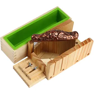 NK-3 3件/套可调节便携式木制肥皂切割器盒，不锈钢肥皂切割器，硅胶面包肥皂模具与木盒