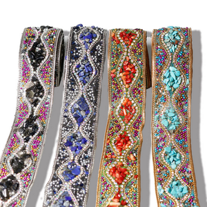 Sabuk Bohemian buatan tangan Diy renda Iron-on Rhinestones manik-manik etnik berlian pita batu permata Strip renda pemangkasan dengan halaman - Product Image 2