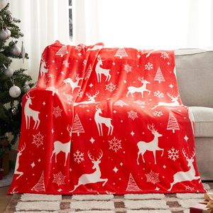 Plaid de Noël en peluche chaude rouge de 50 x 60 pouces avec motif de renne et de flocons de neige - Product Image 3