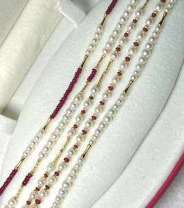 Tùy Chỉnh Của Phụ Nữ 18K Vàng Rắn Ngọc Trai Nước Ngọt Vòng Cổ <span class=keywords><strong>Ruby</strong></span> Đá Quý Sản Phẩm Mới-Rắn 18K Vàng Ưa Thích Chuỗi Quyến Rũ Choker - Product Image 4