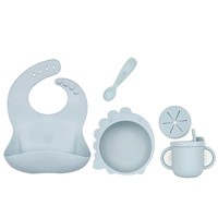 Ensemble de 4 pièces en silicone pour l'alimentation de bébé : bavoir, bols, tasse, cuillère, accessoires d'alimentation, sans BPA, assiette antidérapante en silicone pour bébé