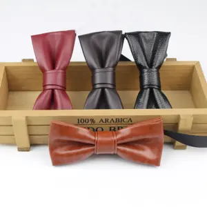 Corbata de lazo de cuero sintético para hombre y mujer, corbatas de fiesta de boda para hombre, color rojo, dorado y plateado