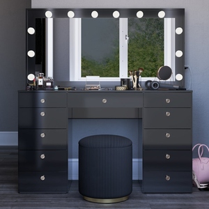 <span class=keywords><strong>Coiffeuse</strong></span> de luxe avec miroir éclairé et tabouret, ensemble de <span class=keywords><strong>coiffeuse</strong></span> <span class=keywords><strong>vintage</strong></span> pour chambre à coucher, bureau de maquillage <span class=keywords><strong>en</strong></span> <span class=keywords><strong>bois</strong></span> avec rangement - Product Image 3