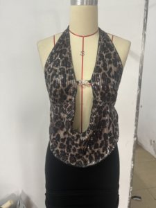 Top Corto sin Mangas con Estampado de Leopardo y Lentejuelas para Mujer, Estilo Y2K, Sexy, para Club, Espalda Descubierta, Venta al Por Mayor 2026 - Product Image 6