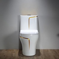 Cuvette de toilette de style européen moderne en céramique, plaque d'or super tourbillonnante, monobloc, carré à double chasse, piège en S coloré