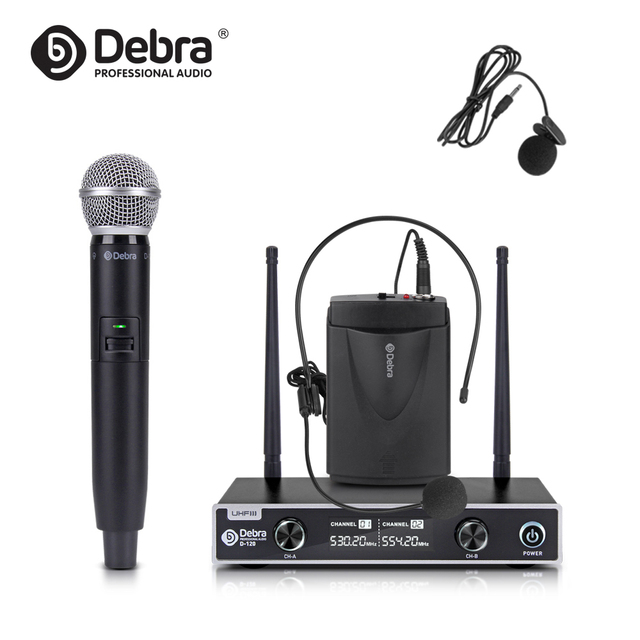 Debra Audio D-120 Handheld/Lavalier Headset Mic UHF Wireless Microphone System Noise Cancelling LED Lights Metal OEM KTV