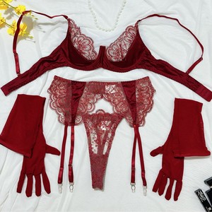 Ensemble de lingerie russe pour femme, soutien-gorge fin brodé en dentelle cils, sexy et séduisant, avec porte-jarretelles - Product Image 2