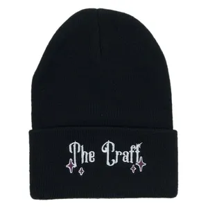 One size fits all design company brand winter hats High quality black acrylic knitted folded caps Custom beanie embroidered logo