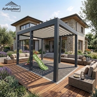 Pergola en aluminium Airfun pour l'extérieur, toutes saisons, à lames motorisées réglables, imperméable, gazebo avec drainage intégré, patio, nature, MDF