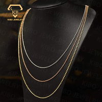 Collier chaîne à billes en argent sterling 925 plaqué or, avec perles taillées en forme de lune et chaîne à billes de 3 mm, style 'Iced Out' brillant et étincelant