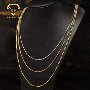 Collar de Cadena de Plata de Ley 925 con Cuentas de Bola y Corte Lunar, Brillo Deslumbrante, Baño de Oro, Esferas con Incrustaciones de Diamantes de Imitación, Cadena de Cuentas de Bola de 3 mm - Product Image 4