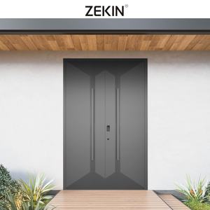 Porte extérieure ZEKIN DOOR en bois massif moderne sur mesure, avec design en contreplaqué et battant haut de gamme pour appartement, avec option verre - Product Image 2
