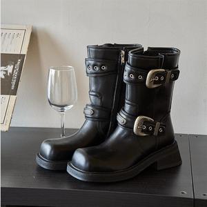 Usine en gros nouveau 2024 talon épais cheville polissage couleur moto cavalier bottes femmes chaussures - Product Image 3