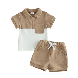 Ensemble de vêtements tendance pour petits garçons, t-shirt polo contrasté, short de jogging, tissu élastique confortable, vêtements pour enfants - Product Image 2