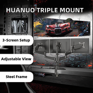 Support triple <span class=keywords><strong>moniteur</strong></span> <span class=keywords><strong>HUANUO</strong></span> pour écrans <span class=keywords><strong>de</strong></span> 17 à 32 pouces, réglage, pivotement, inclinaison, rotation, en acier allié noir, chaque <span class=keywords><strong>bras</strong></span> peut supporter - Product Image 2