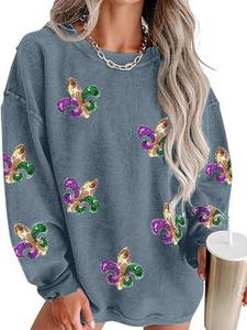 Nueva llegada Nuevo diseño Mardi Gras Ropa de manga larga para mujer 2024 Lentejuelas Mardi Gras <span class=keywords><strong>Sudadera</strong></span> - Product Image 5