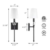 Lampu Dinding Besi Hitam Desain Baru ETL Stok AS, Lampu Dinding Modern untuk Rumah, Hotel, Dekorasi dengan Kap Lampu Kain Kerucut
