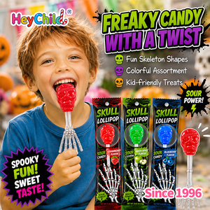 Caramelos al por mayor con etiqueta privada personalizada, piruletas ácidas con forma de calavera de Halloween, sabor a frutas mixtas, caramelos de juguete con forma de hueso de esqueleto, OEM - Product Image 5