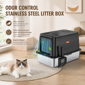 Bac à litière fermé pour chat, conçu par des experts, grande capacité 70L, en acier inoxydable et ABS, contrôle des odeurs, pour la maison, toilettes pour animaux de compagnie d'intérieur - Product Image 2