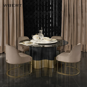 WBERT Table ronde simple et moderne en bois massif pour restaurant d'hôtel et de restaurant Compartiment lumineux Table à manger de luxe avec tourne-disque - Product Image 5