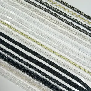 Sıcak satmak dokuma zinciri Sequins nakış dantel Trim Polyester Trim Diy renkli şerit giysi için