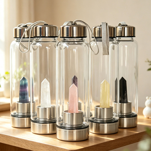 Bouteille <span class=keywords><strong>d</strong></span>'<span class=keywords><strong>eau</strong></span> en verre avec infuseur à cristaux de 500 ml, bouteille à boire en verre avec cristaux de guérison, couvercle en bambou en acier inoxydable, bouteille <span class=keywords><strong>d</strong></span>'<span class=keywords><strong>eau</strong></span> en verre - Product Image 1
