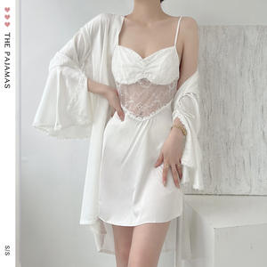 Pyjamas femmes <span class=keywords><strong>Satin</strong></span> mousseline de soie printemps nouveau jarretelle chemise de nuit deux pièces ensemble Sexy maison dentelle bord maison vêtements - Product Image 6