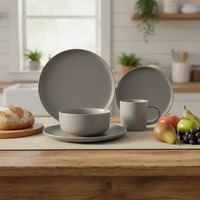 Service de vaisselle de luxe Guangda en grès, 16 pièces, assiettes, bols et tasses en céramique gris moderne |   Compatible lave-vaisselle/micro-ondes/four