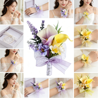 Boutonnière en ruban de satin avec fleur de lys calla violette et lavande pour le marié, le témoin, la décoration de revers de costume pour mariage et bal de promo