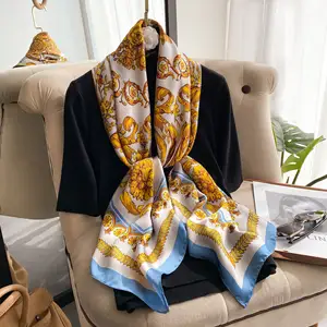 2022 New Collection Fashion Ear Of Rice printing Silk Square Scarf Shawl Hijab Muslim Women Luxury 110*110CM Head Scarves Shawls