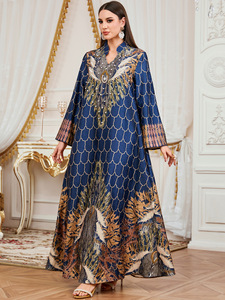 Abaya Floreale Modesta Estiva di Dubai per Donne, Vestito Islamico Ricamato in Poliestere Traspirante per Celebrazioni dell'Eid in Medio <span class=keywords><strong>Oriente</strong></span> - Product Image 1