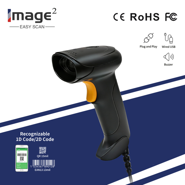 HC-700 2D Barcode Scanner Handheld Wired Automatic QR Code with Long USB Cable in Stock for Express Warehouse Logistics