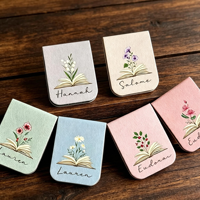 Penanda Buku Premium Kerajinan Bunga dengan Ukiran LOGO Nama Hadiah, Penanda Halaman Kulit yang Dapat Disesuaikan, Custom dengan Magnet Ganda