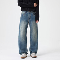 Jean ample et droit en pur coton bleu délavé, style vintage, polyvalent et de haute qualité, pour homme – Marque tendance