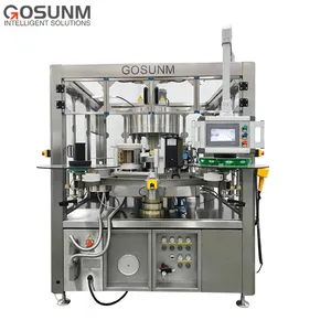 Línea de producción de acoplamiento de máquina de etiquetado rotativa adhesiva de fusión en caliente de botella redonda automática de alta calidad y estable de alta velocidad