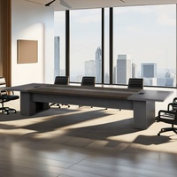 Table de Conférence et Chaises Noires Géantes Extensibles de Guangzhou pour Bureau, Carrée, 10-20 Places, 3M, Épaisseur 50mm