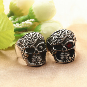Skull <b>Ring</b> Men's Retro Silver Red Eyes Stainless Steel Punk Jewelry Gift - Product Image 4